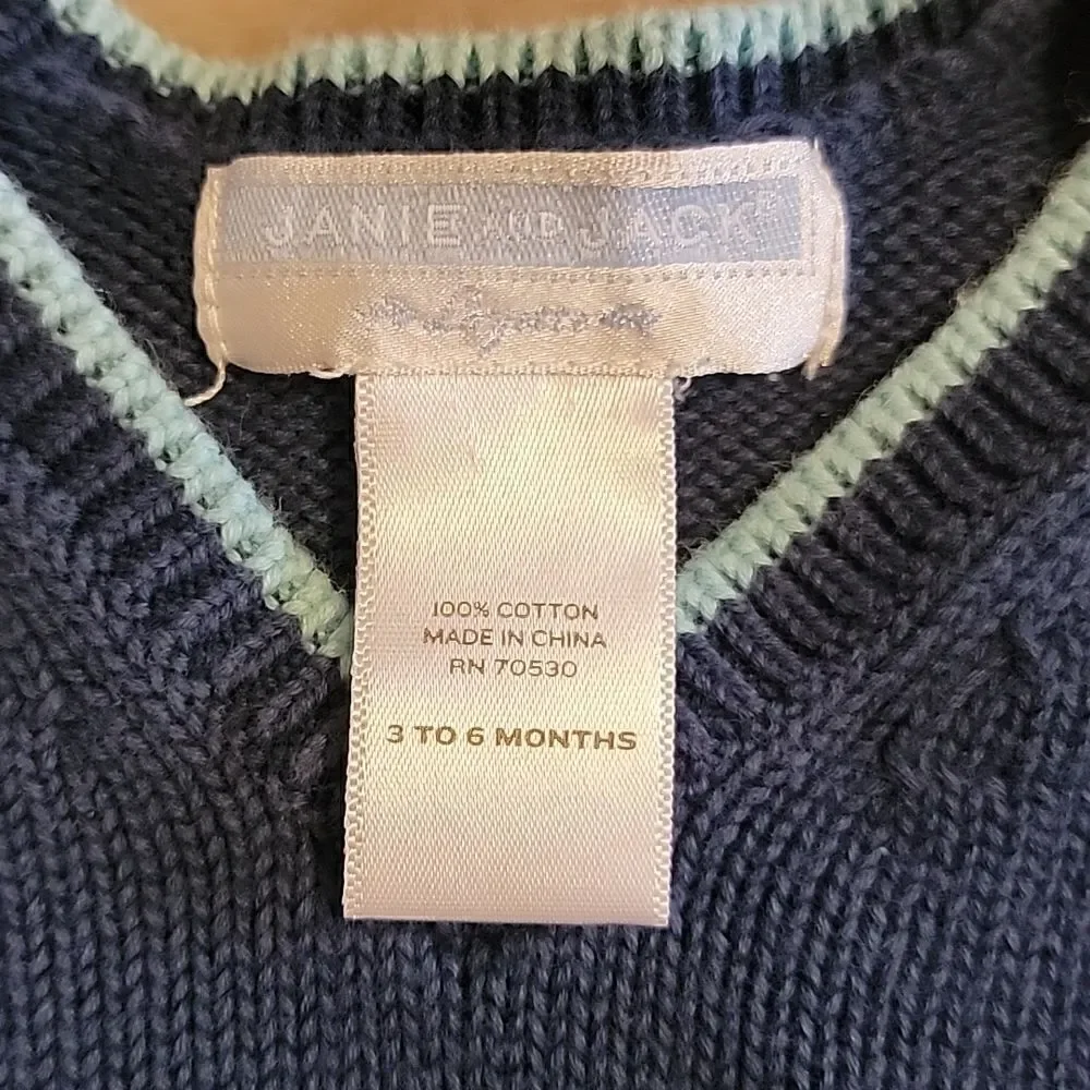 JANIE AND JACK BLUE PUFFER FISH SWEATER VEST, SIZE 3-6 MONTHS